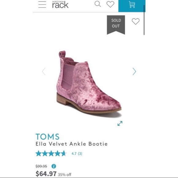 TOMS Ankle Boots Ella Rose Pink Velvet NIB - Picture 5 of 11